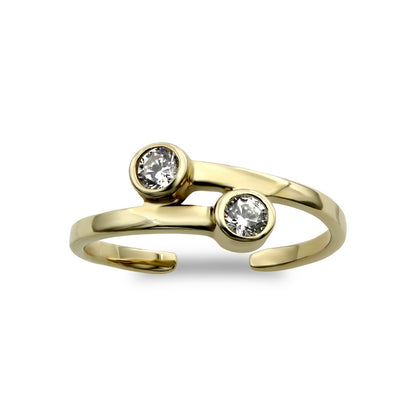Gold-Plated Silver CZ Cross over Torque Bypass Toe Ring - ATR020-GP