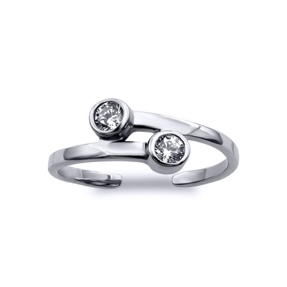 Rhodium Plated Silver CZ Cross over Torque Bypass Toe Ring - ATR020