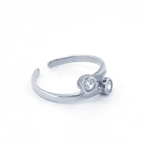 Rhodium Plated Silver CZ Cross over Torque Bypass Toe Ring - ATR020