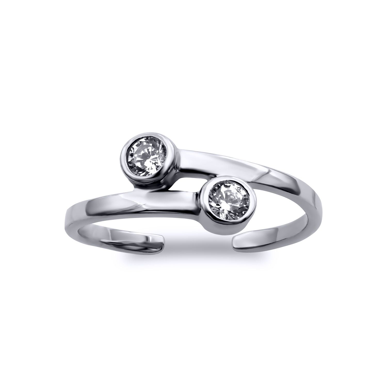 Rhodium Plated Silver CZ Cross over Torque Bypass Toe Ring - ATR020