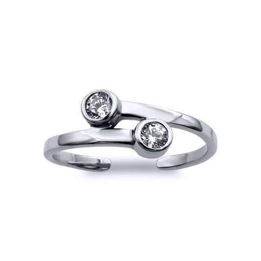 Rhodium Plated Silver CZ Cross over Torque Bypass Toe Ring - ATR020