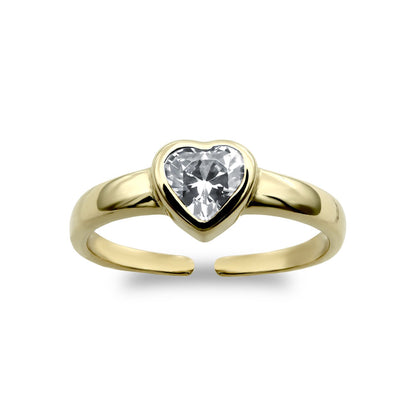 Gold-Plated Silver Heart CZ Solitaire Love Toe Ring - ATR021-GP