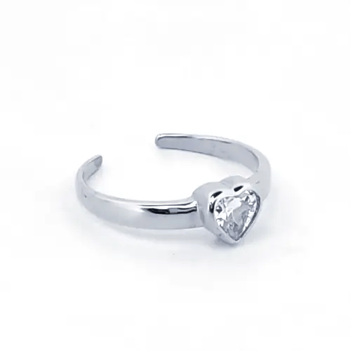 Rhodium Plated Silver Heart CZ Solitaire Love Toe Ring - ATR021