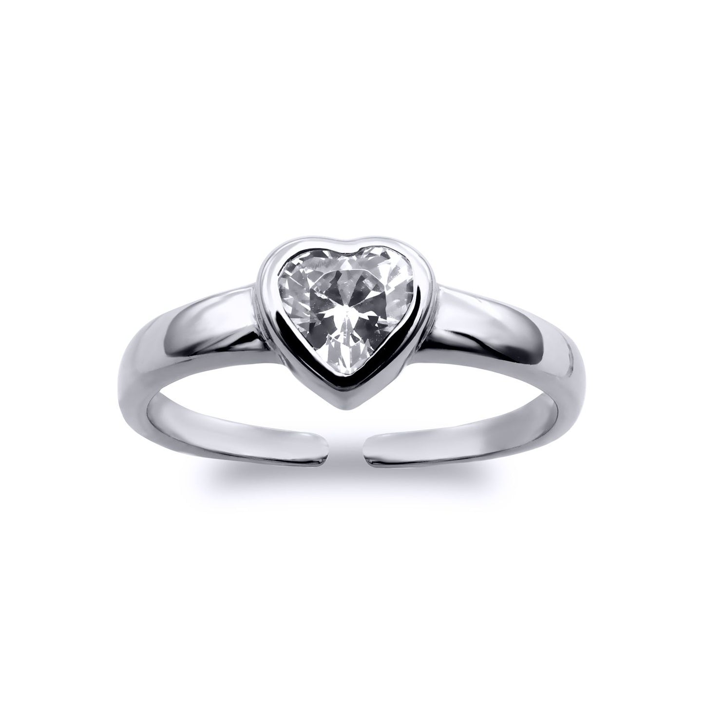 Rhodium Plated Silver Heart CZ Solitaire Love Toe Ring - ATR021