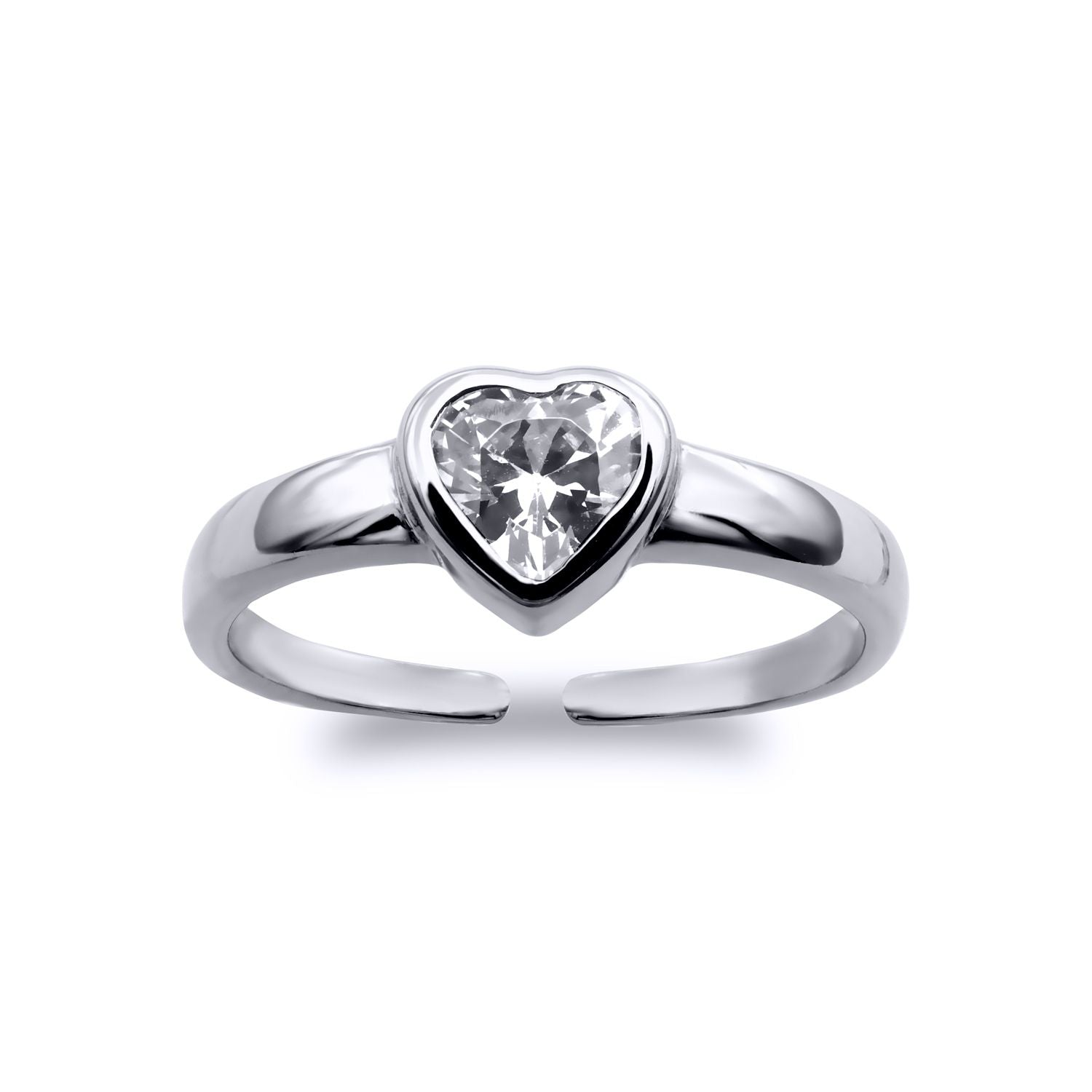 Rhodium Plated Silver Heart CZ Solitaire Love Toe Ring - ATR021