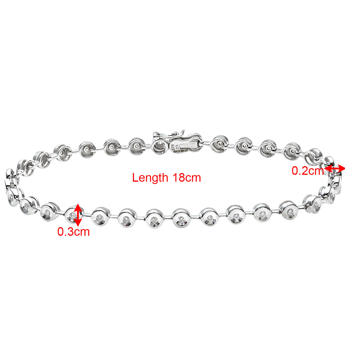 9ct White Gold  1/4ct Diamond Donut Rubover Tennis Bracelet 3.5mm - B14AXL00W