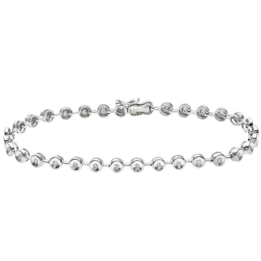 9ct White Gold 1/4ct Diamond Donut Rubover Tennis Bracelet 3.5mm - B14AXL00W