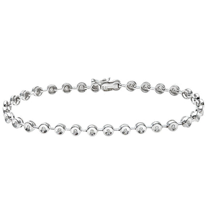 9ct White Gold  1/4ct Diamond Donut Rubover Tennis Bracelet 3.5mm - B14AXL00W