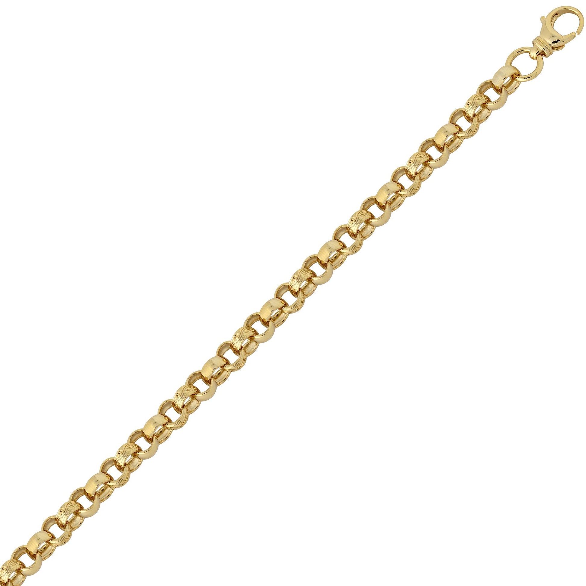 Flash-plated Brass  Patterned Plain Belcher 9mm Bracelet 8.5 inch - BCN001T
