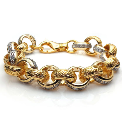 Flash-plated Brass  Patterned CZ Belcher 14mm Bracelet 9 inch 23cm - BCN079A