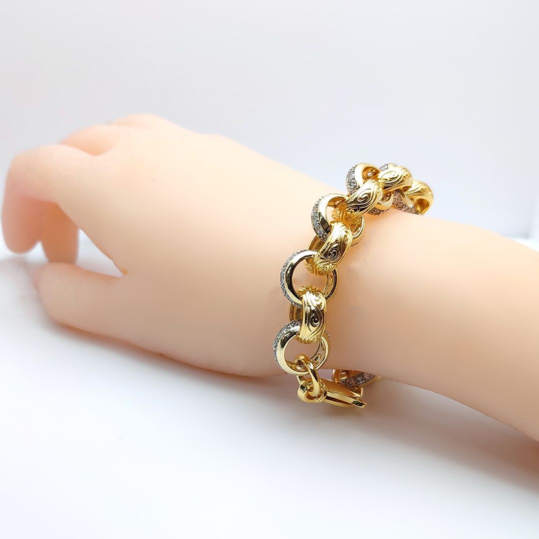 Flash-plated Brass  Patterned CZ Belcher 14mm Bracelet 7.75" 20cm - BCN079A