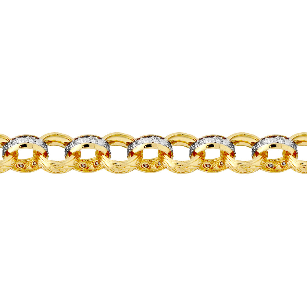 Flash-plated Solid Brass  Cast Patterned & CZ Belcher 14mm Chain - BCN079A
