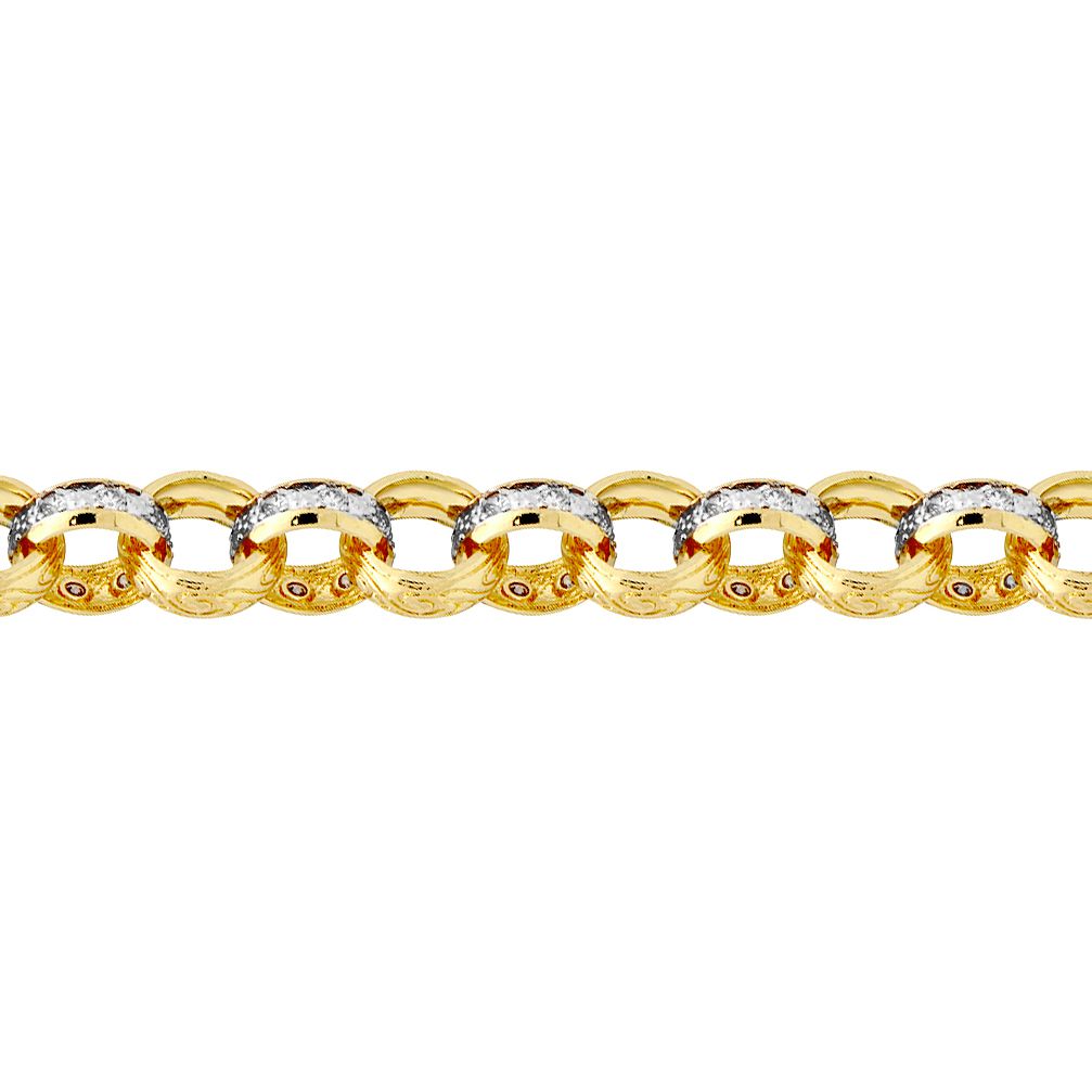 Flash-plated Solid Brass  Cast Patterned & CZ Belcher 14mm Chain - BCN079A