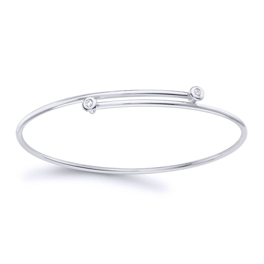 18ct White Gold  Diamond Twin Donut Crossover Bangle 1.5mm 5pts - BGNR02077
