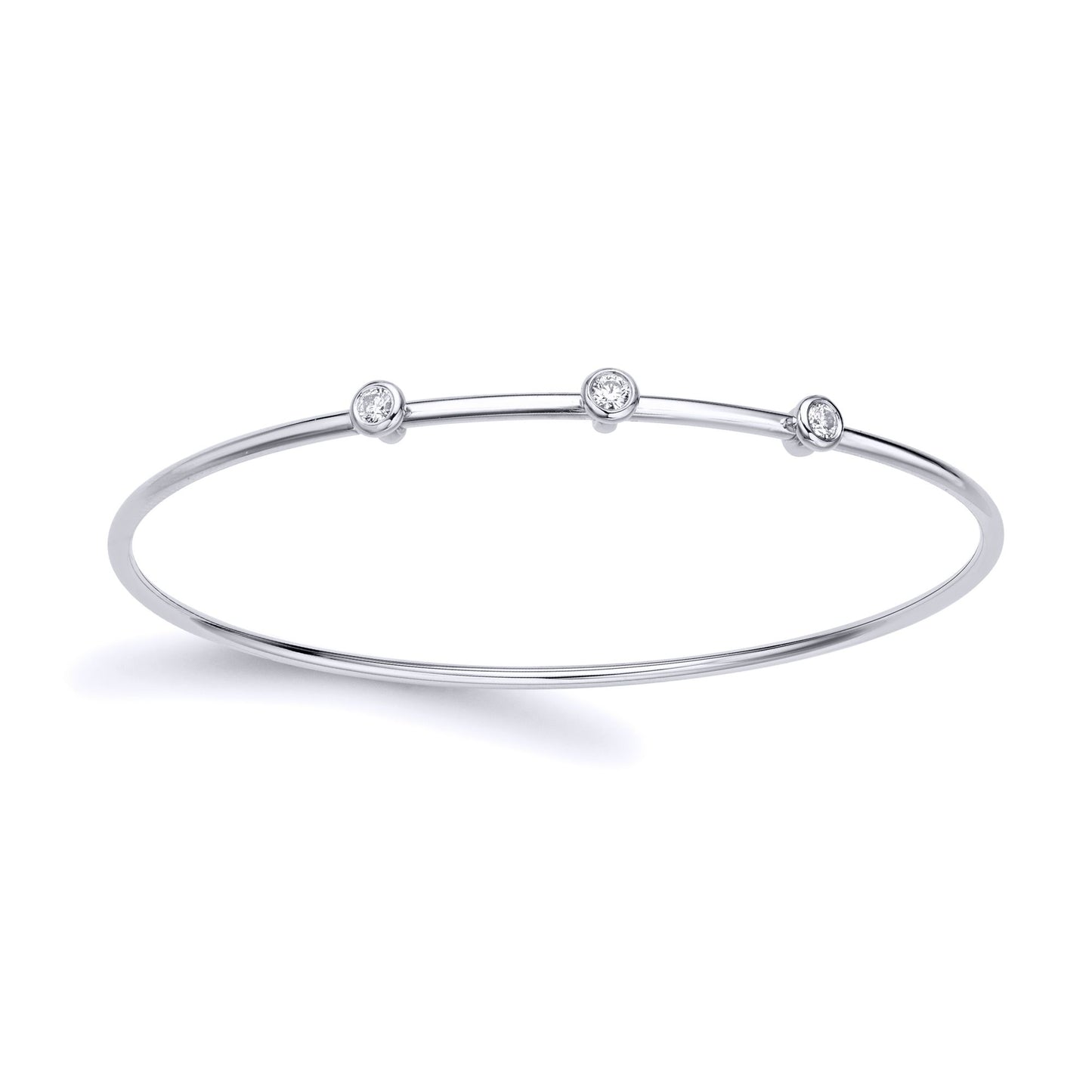 18ct White Gold  Diamond Bubble Station Trilogy Bangle 1.8mm - BGNR02086