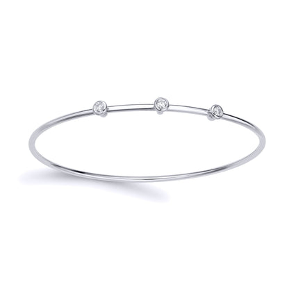 18ct White Gold  Diamond Bubble Station Trilogy Bangle 1.8mm - BGNR02086