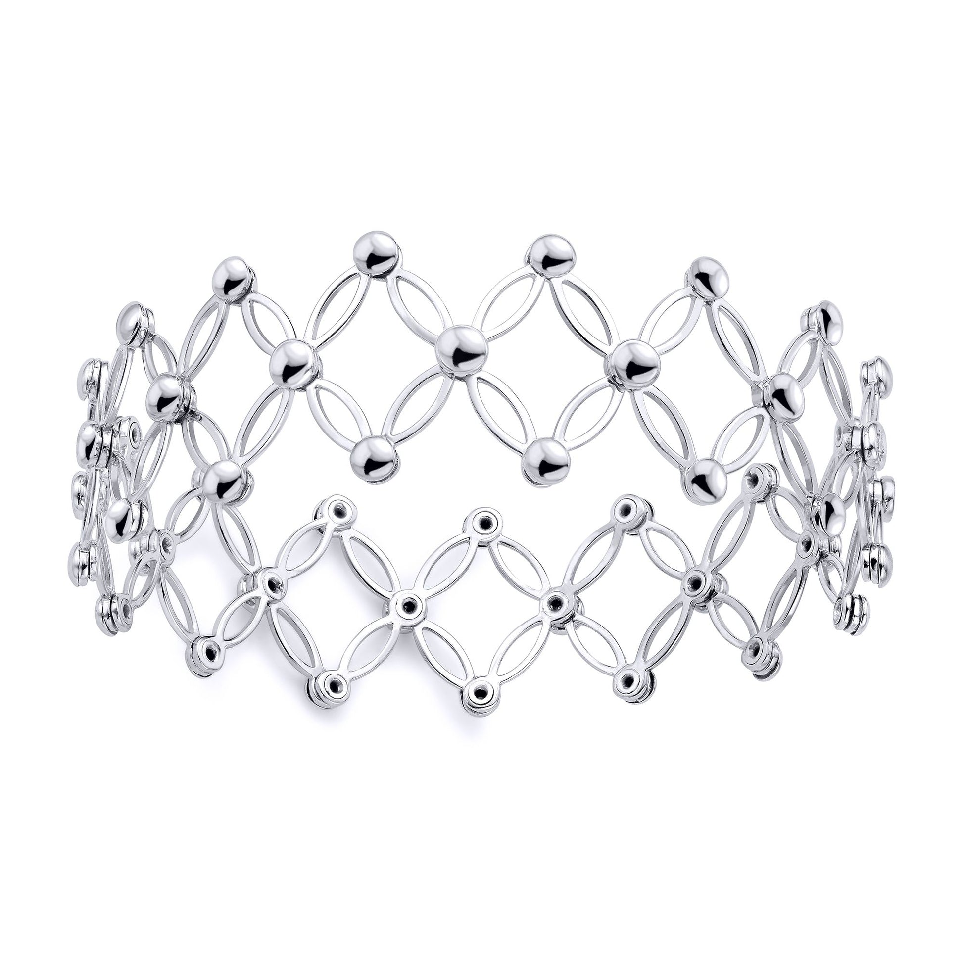 18ct White Gold  Expanding Art Deco Button Adjustable Cuff Bangle - BGNR02087