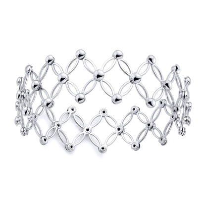 18ct White Gold  Expanding Art Deco Button Adjustable Cuff Bangle - BGNR02087