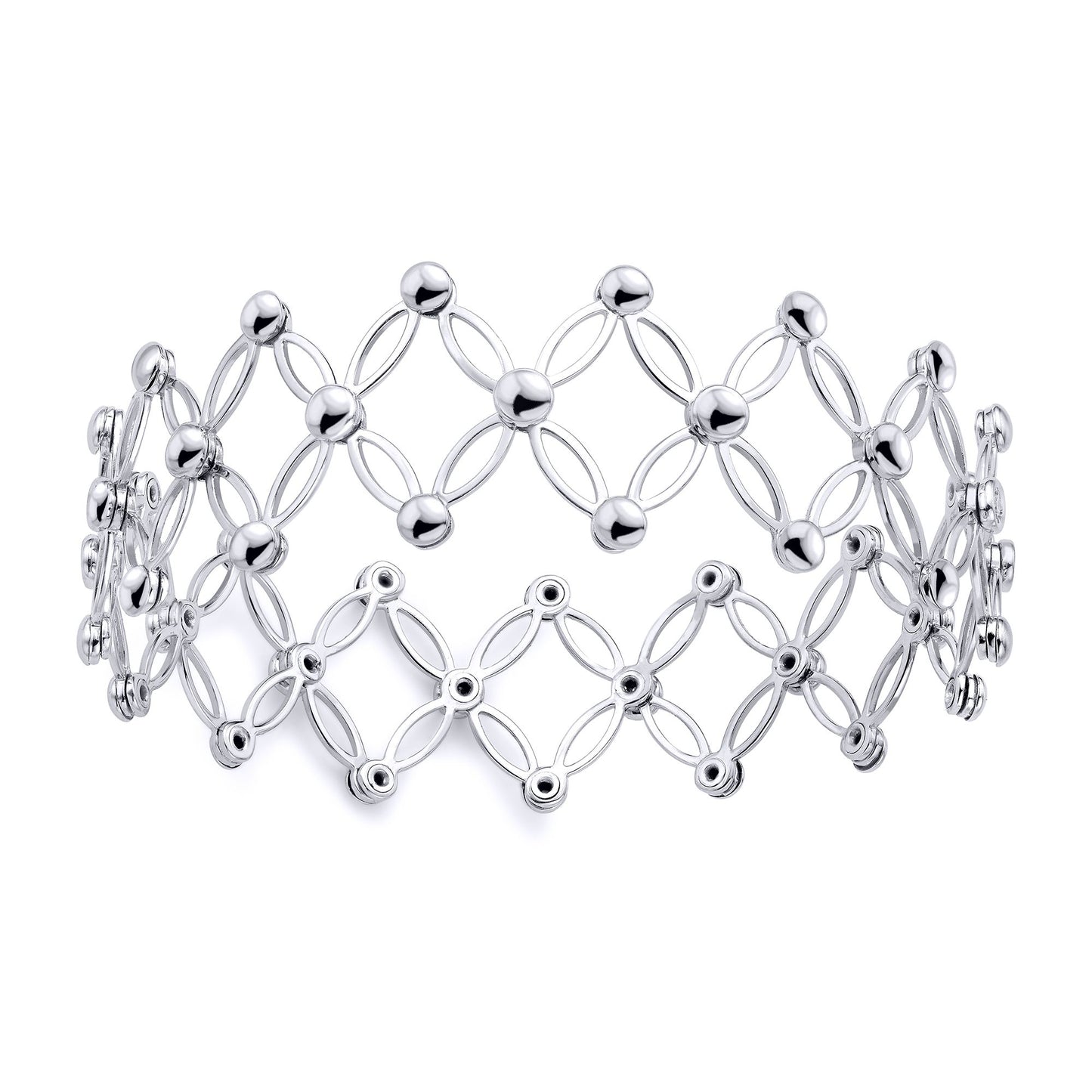 18ct White Gold  Expanding Art Deco Button Adjustable Cuff Bangle - BGNR02087