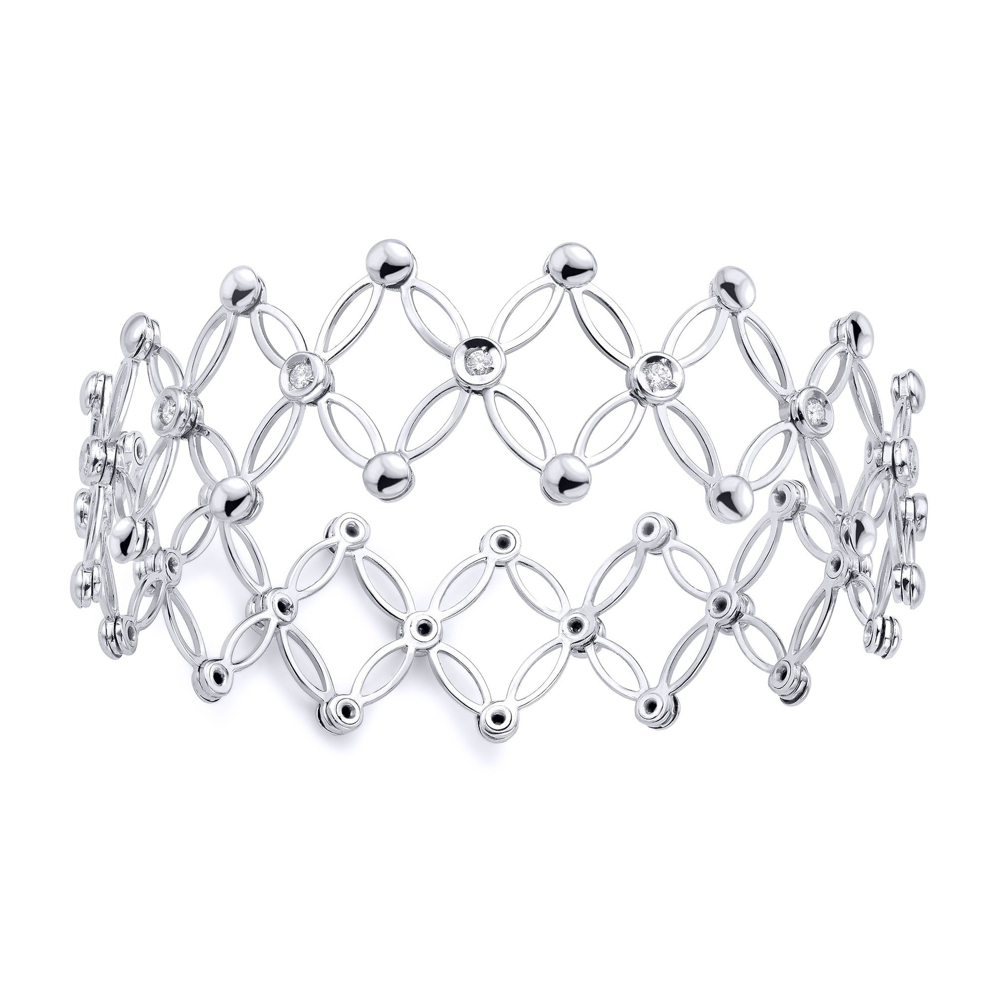 18ct White Gold  Diamond Expanding Art Deco Button Cuff Bangle - BGNR02089