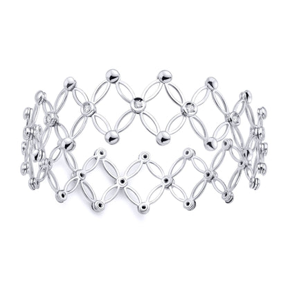 18ct White Gold  Diamond Expanding Art Deco Button Cuff Bangle - BGNR02089