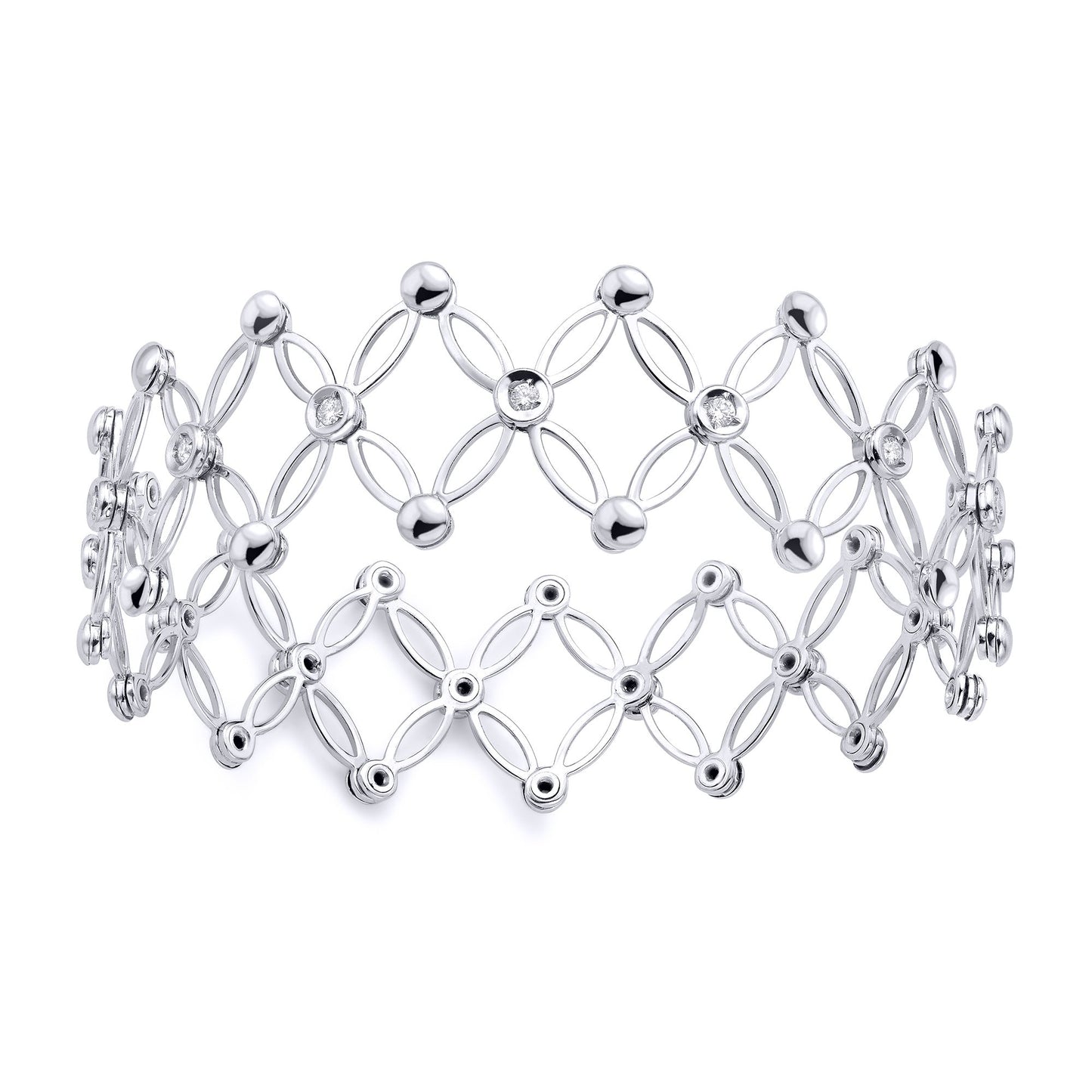 18ct White Gold  Diamond Expanding Art Deco Button Cuff Bangle - BGNR02089