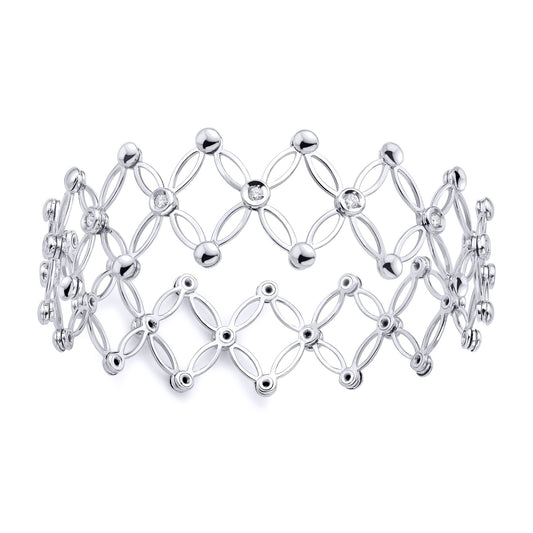 18ct White Gold  Diamond Expanding Art Deco Button Cuff Bangle - BGNR02089