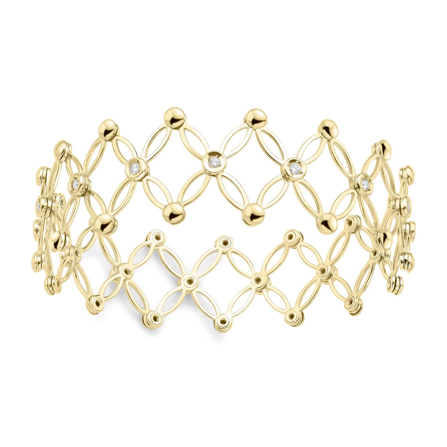 18ct Gold  Diamond Expanding Button Gate Adjustable Cuff Bangle - BGNR02090