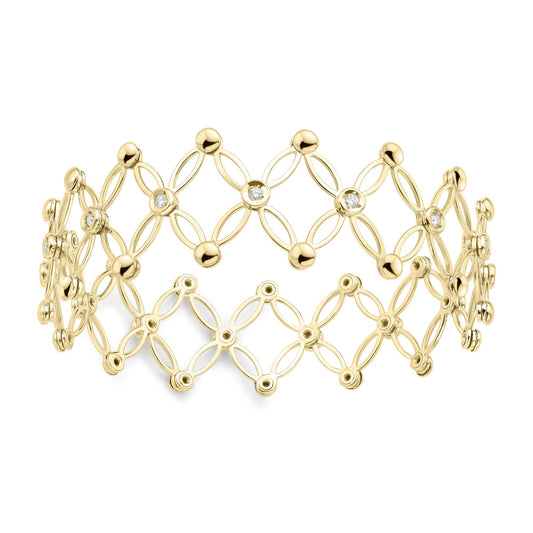 18ct Gold  Diamond Expanding Button Gate Adjustable Cuff Bangle - BGNR02090