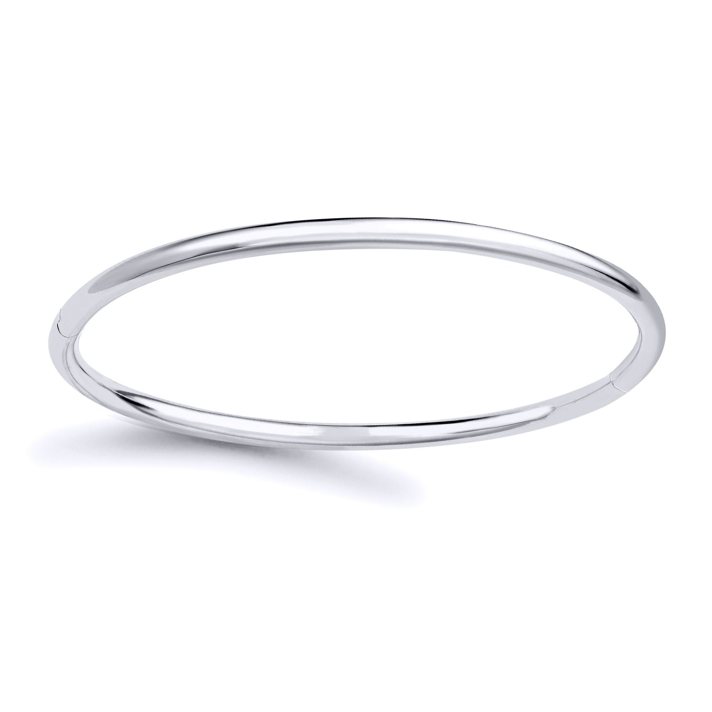 18ct White Gold  Round Tube Minimalist Oval Bangle Bracelet 3mm - BGNR02351