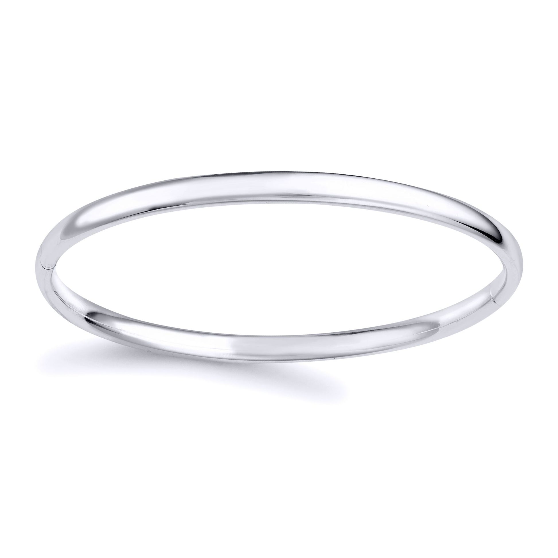 18ct White Gold  Round Tube Minimalist Oval Bangle Bracelet 4.2mm - BGNR02353