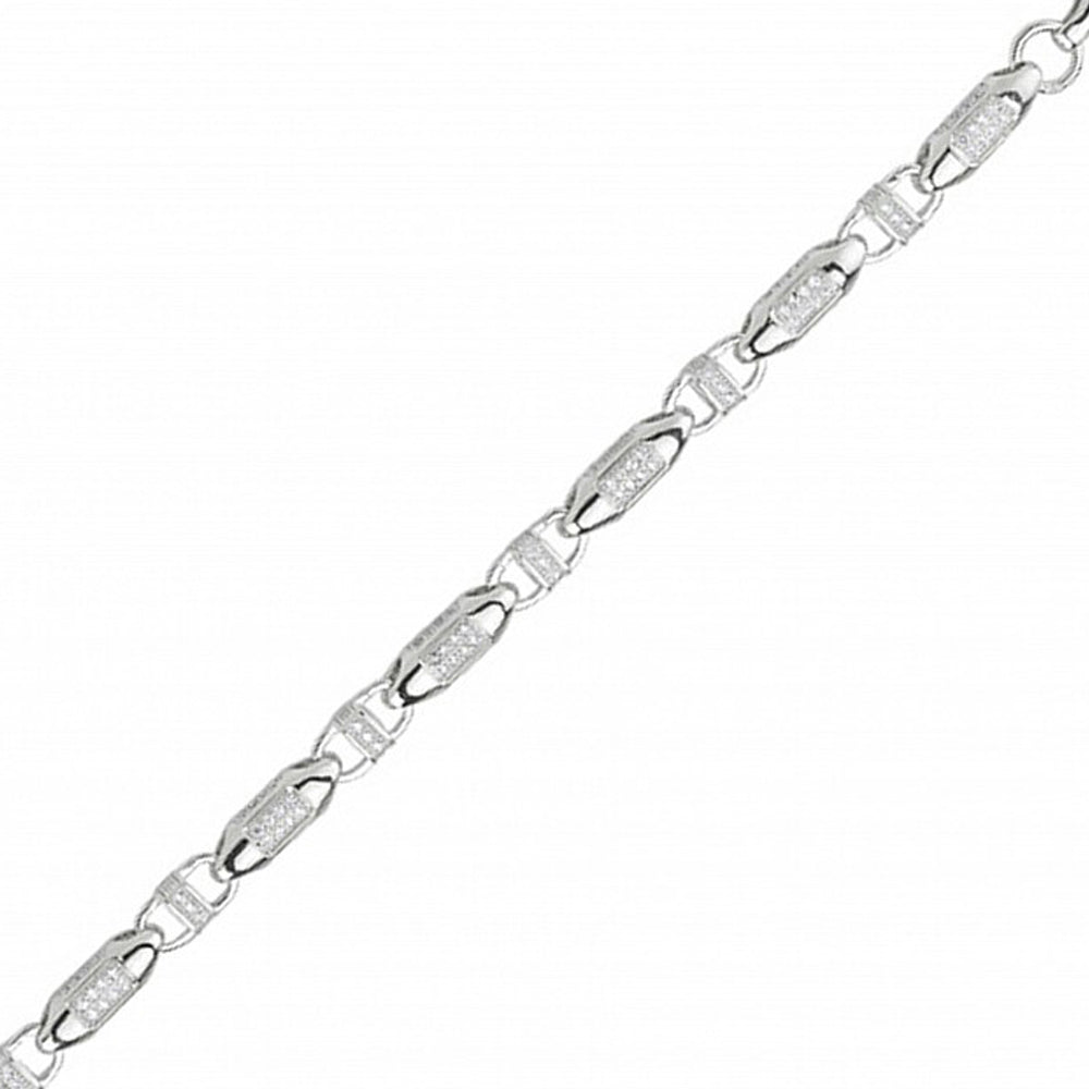 Mens 925 Silver  CZ Bullet Tip Marine Link Bracelet 6mm 8.5 inch - BLBR05