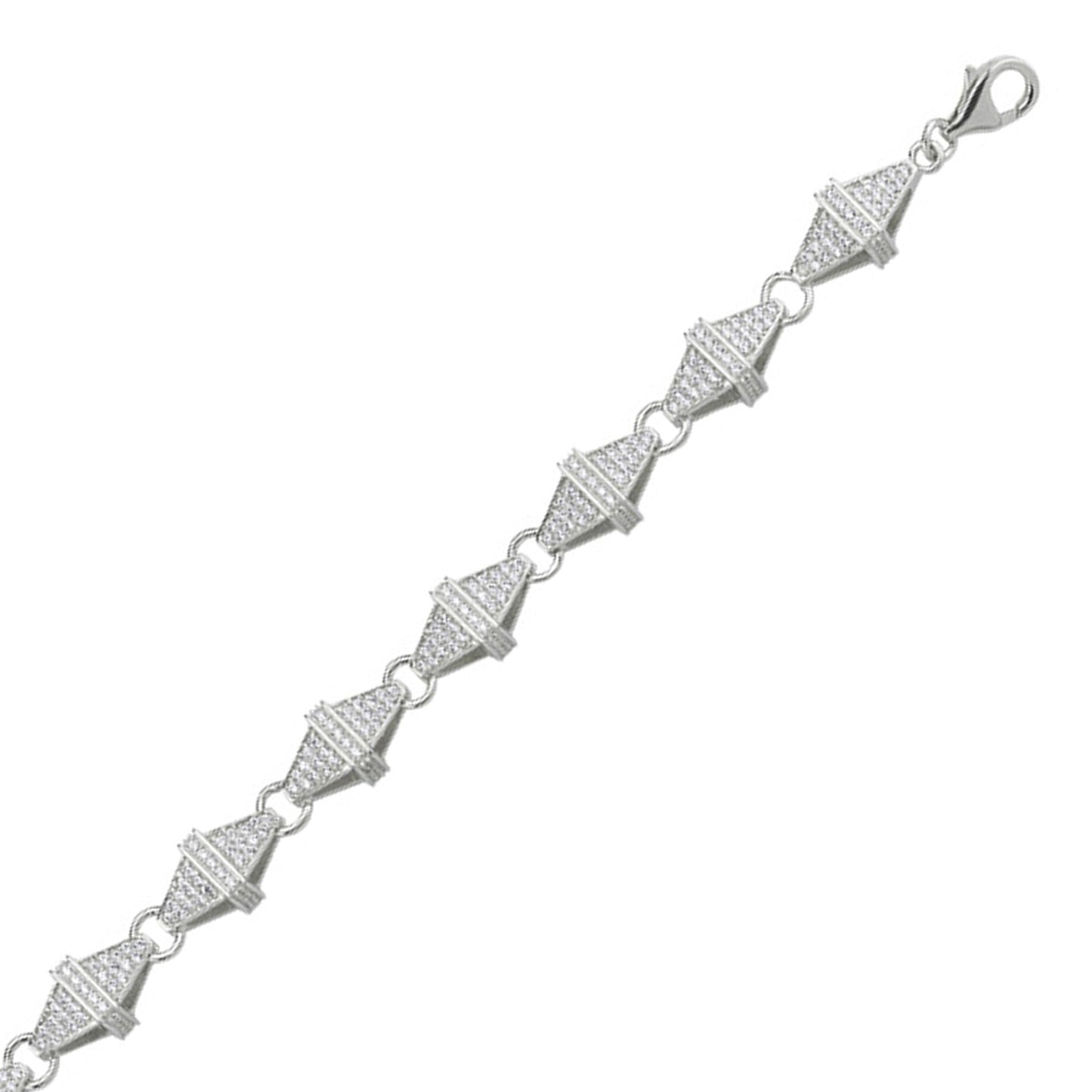 Mens Silver  CZ Pyramid Marine Link Bracelet 13mm 8.5 inch - BLBR09