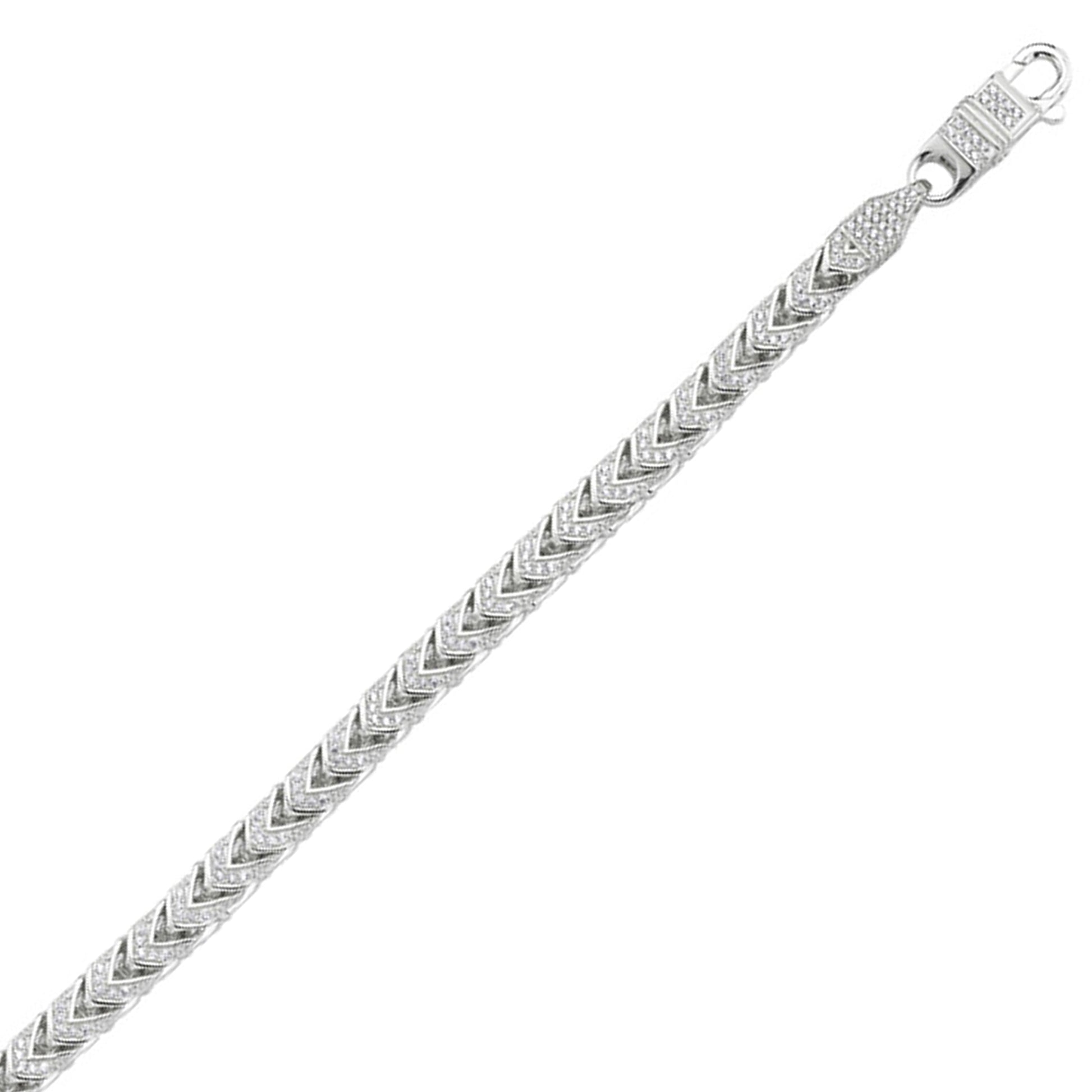 Mens 925 Sterling Silver  CZ Foxtail Foxtail Bracelet 8mm 8.5 inch - BLBR11