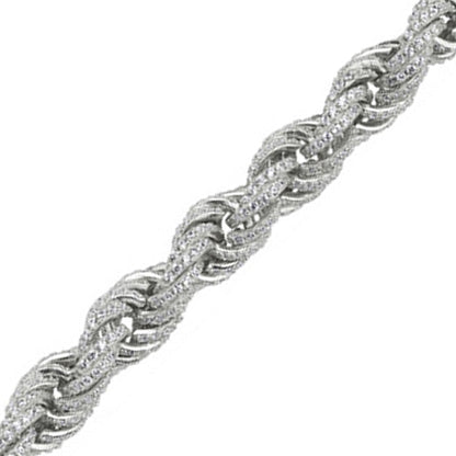 Mens Silver  CZ Encrusted Twisted Rope Bracelet 12mm 8.5 inch - BLBR13