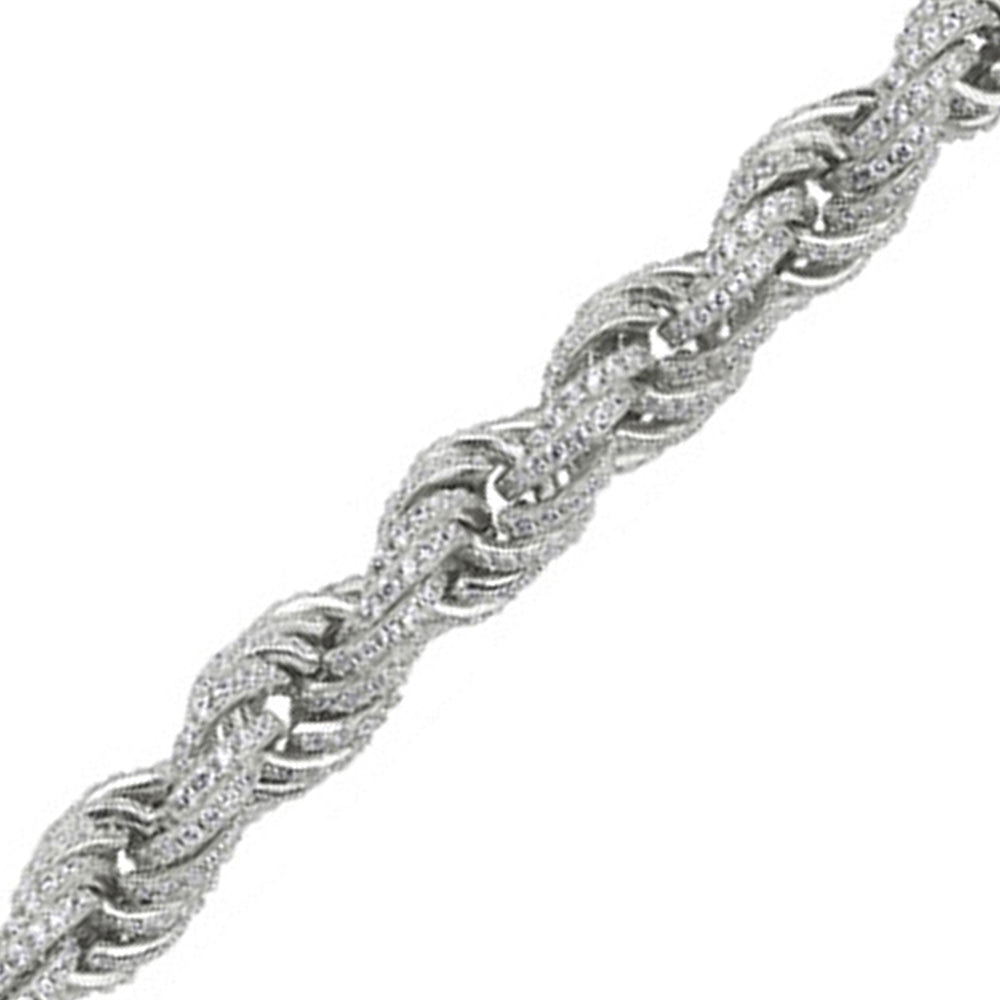 Mens 925 Silver  CZ Encrusted Twisted Rope Bracelet 12mm 8.5 inch - BLBR13