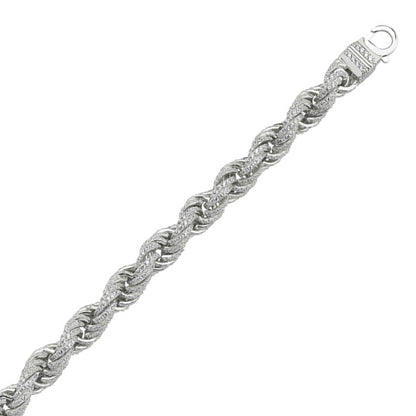Mens Silver  CZ Encrusted Twisted Rope Bracelet 12mm 8.5 inch - BLBR13