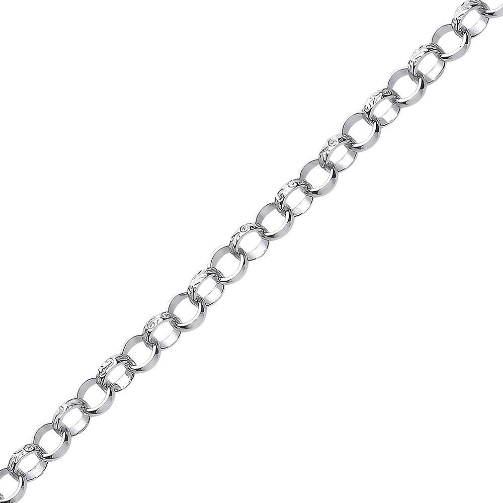 Mens Silver  Carved Filigree Curb Chain Bracelet 7mm 8.5 inch - BLBR1