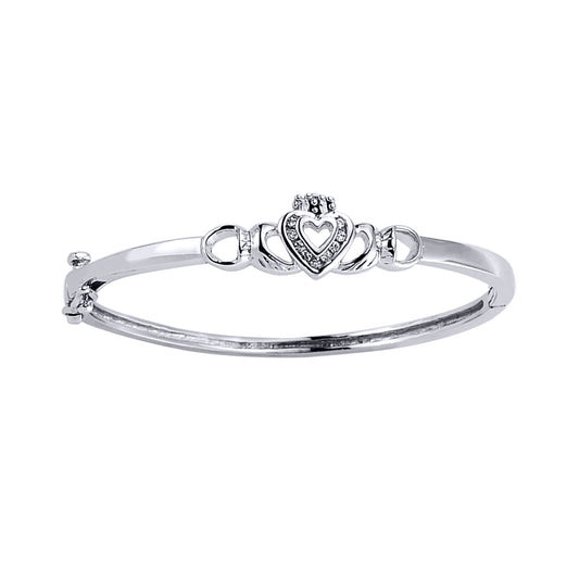 Sterling Silver  CZ Claddagh Baby Bangle Bracelet - BN20