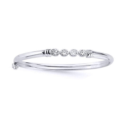 Sterling Silver  CZ 4 Stone Bubble Eternity Baby Bangle Bracelet - BN37