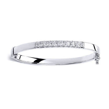 Sterling Silver  Princess Cut CZ Eternity Baby Bangle Bracelet - BN41