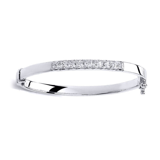 Sterling Silver  Princess Cut CZ Eternity Baby Bangle Bracelet - BN41
