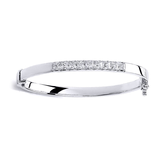 Sterling Silver  Princess Cut CZ Eternity Baby Bangle Bracelet - BN41