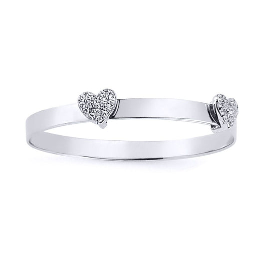 Girls Silver  CZ Heart Expanding ID Baby Bangle Bracelet - BN44