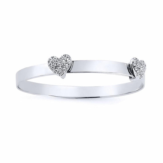 Girls Silver  CZ Heart Expanding ID Baby Bangle Bracelet - BN44