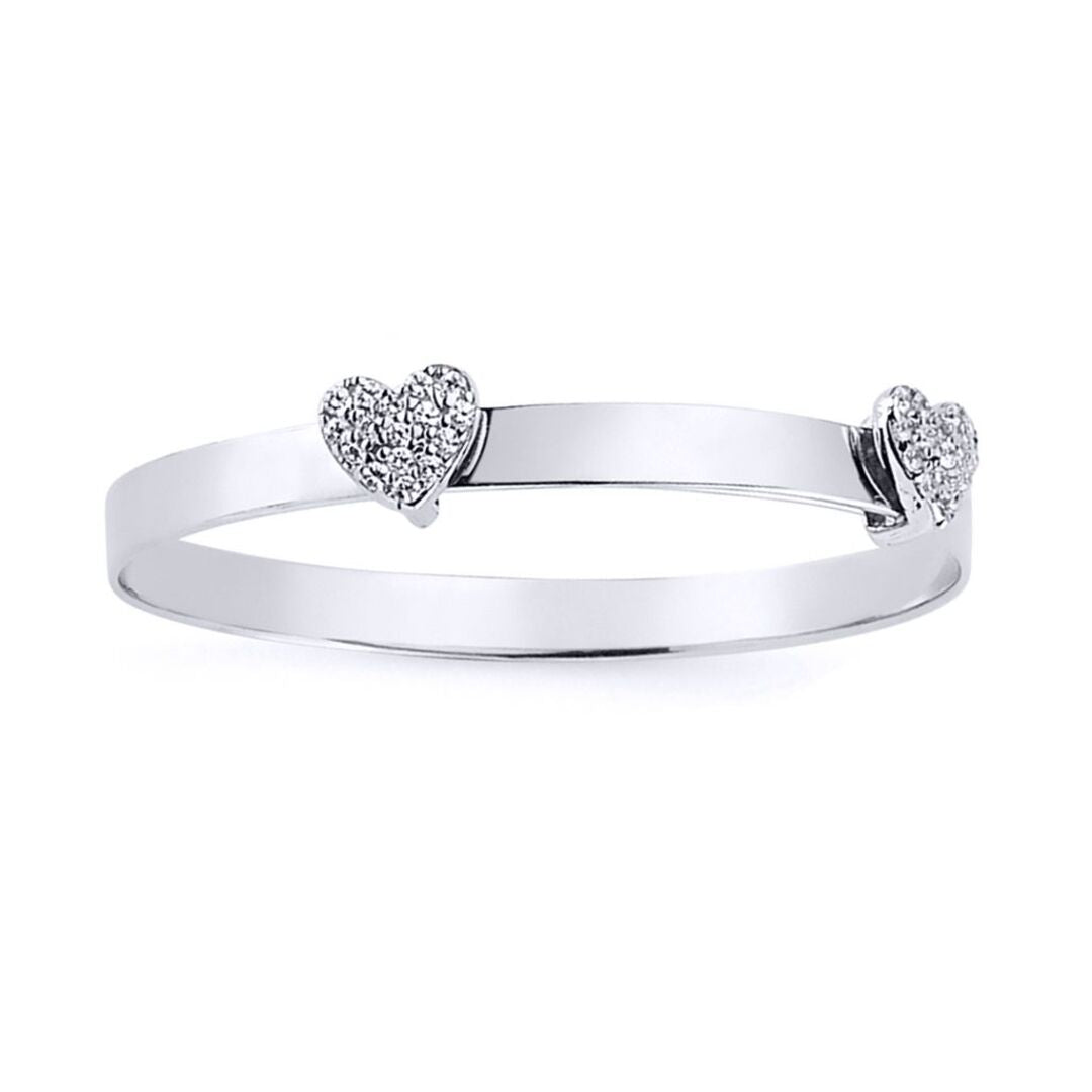 Girls Silver  CZ Heart Expanding ID Baby Bangle Bracelet - BN44