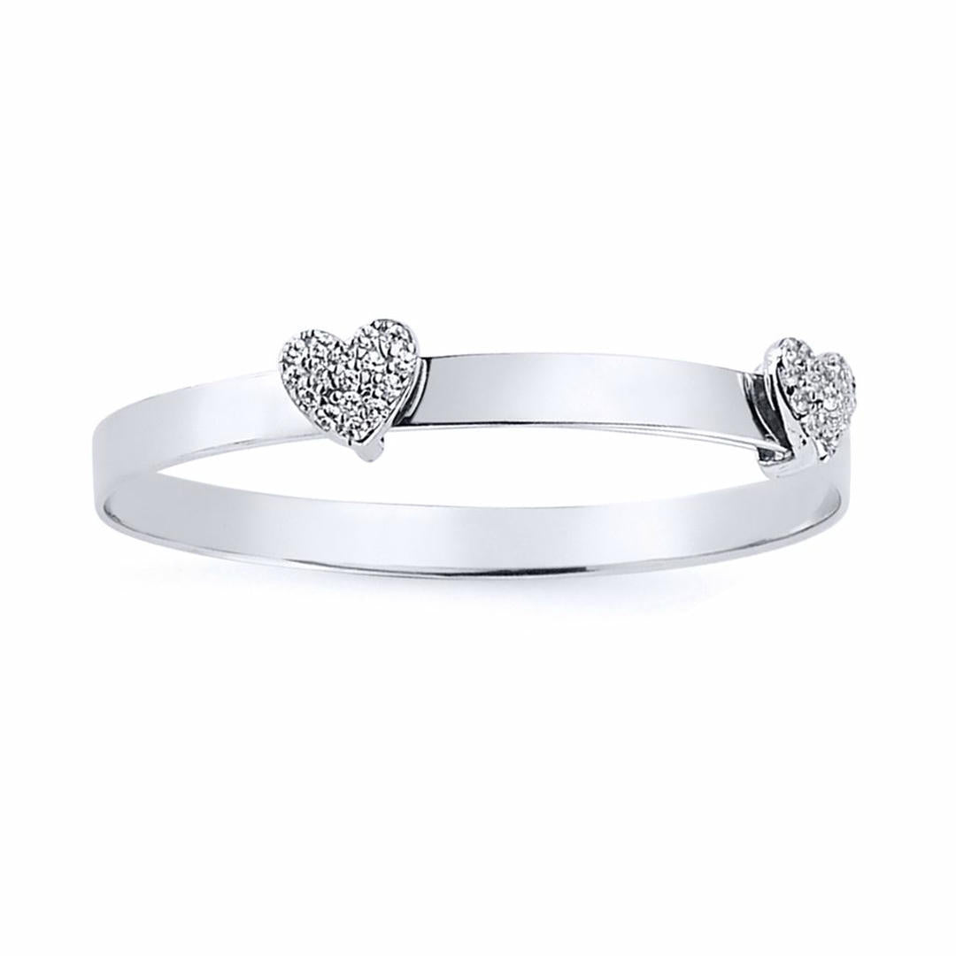 Girls Silver  CZ Heart Expanding ID Baby Bangle Bracelet - BN44