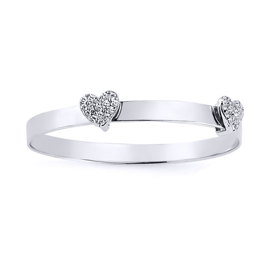 Girls Silver  CZ Heart Expanding ID Baby Bangle  Bracelet - BN44