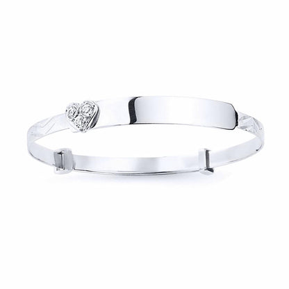 Girls Silver  CZ Heart Expanding ID Baby Bangle Bracelet - BN45