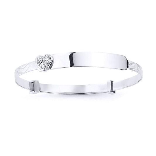 Girls Silver  CZ Heart Expanding ID Baby Bangle Bracelet - BN45